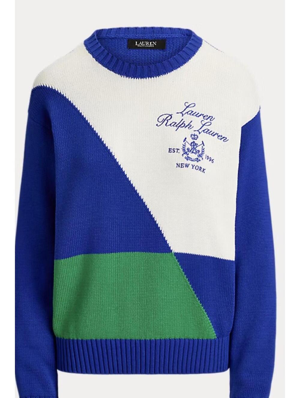 Lauren Ralph Lauren Sz Large Color-Blocked Combed Cotton Sweater Women's Logo
